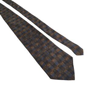 Geoffrey Beene Vintage Designer Men Blue Brown Checkered Silk Tie Gift Dad